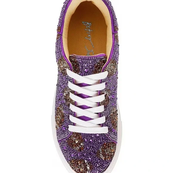 Blue by Betsey Johnson Sidny Football Print Rhinestone Platform Sneakers - Picture 4 of 6